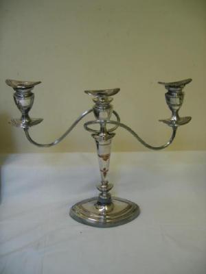 Appraisal: A PAIR OF EDWARDIAN THREE LIGHT CANDELABRA of dished oval