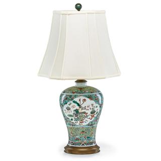 Appraisal: CHINESE FAMILLE VERTE PORCELAIN LAMP Vasiform lamp with foliate and