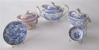 Appraisal: Staffordshire miniature Bee hive-Industry pattern transferware tea items william adams