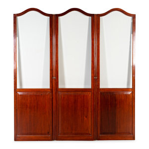 Appraisal: A French Mahogany and Glass Three-Panel Screen LATE TH EARLY