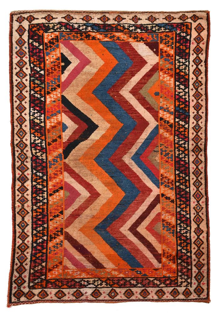 Appraisal: Gabbeh Rug early th century zigzag stripes of pink blues