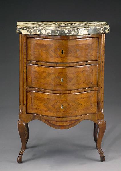 Appraisal: An Italian Rococo walnut and parquetry commode second quarter th