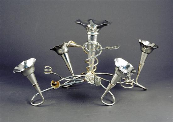 Appraisal: Silverplate epergne scrolling vines extending to morning glory flowers and