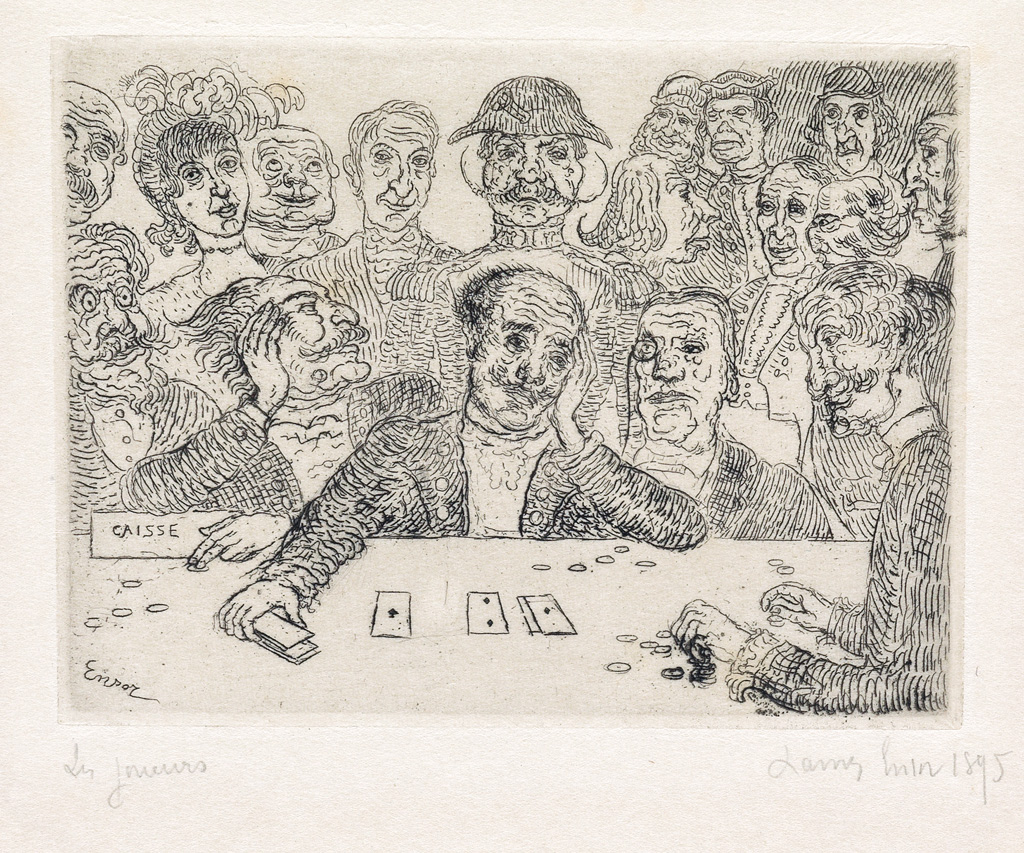 Appraisal: JAMES ENSOR Les Jouers Etching on cream laid Japan paper