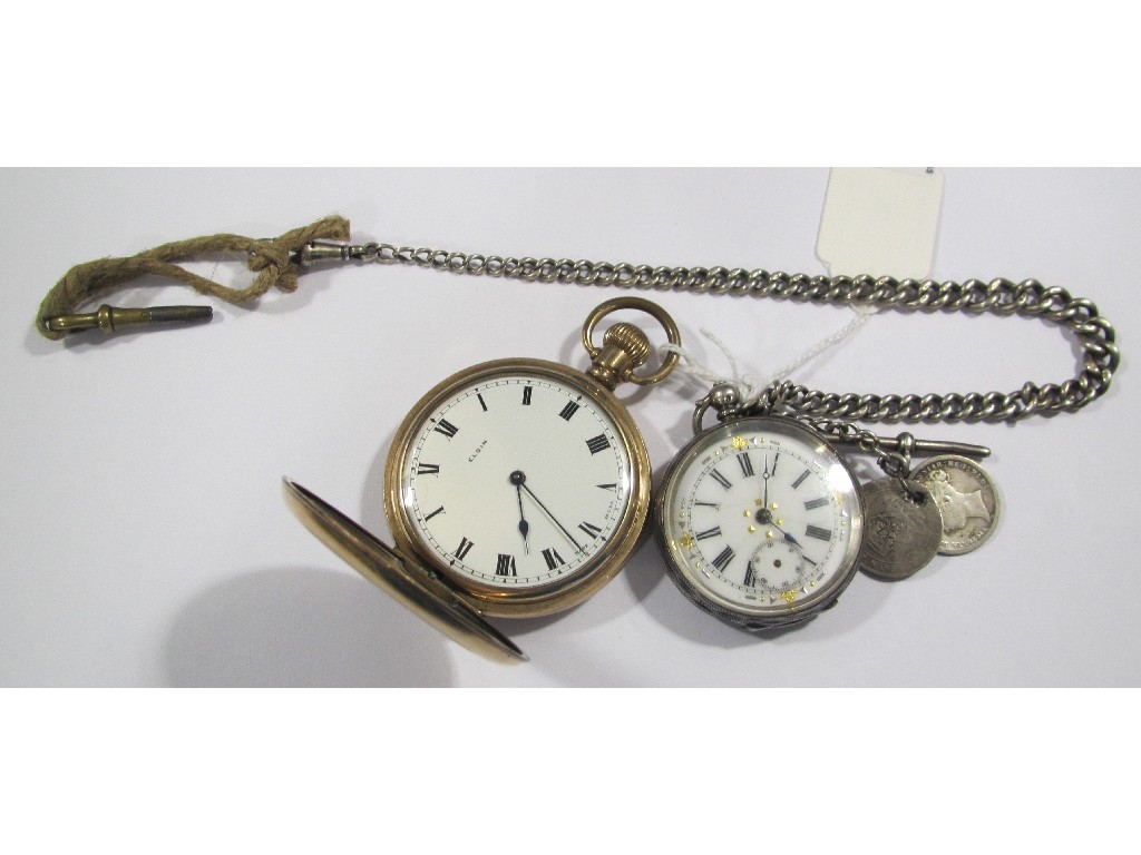 Appraisal: Lot comprising a silver cased fob watch with silver Albert