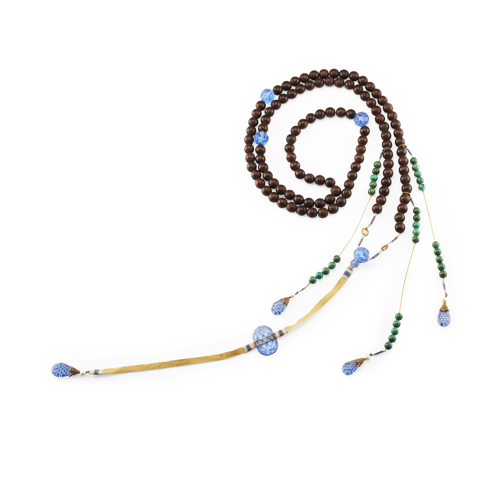 Appraisal: MANDARIN COURT NECKLACE the main strand comprising wooden beads interspersed