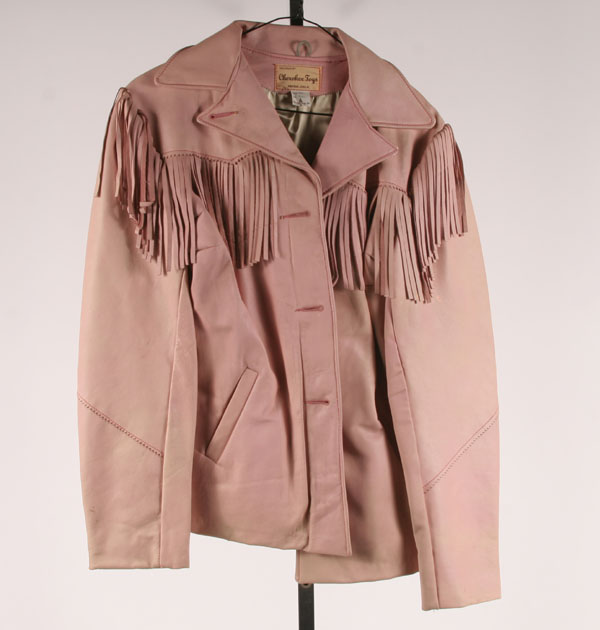 Appraisal: Pink leather vintage western items fringed jacket and monogrammed bat