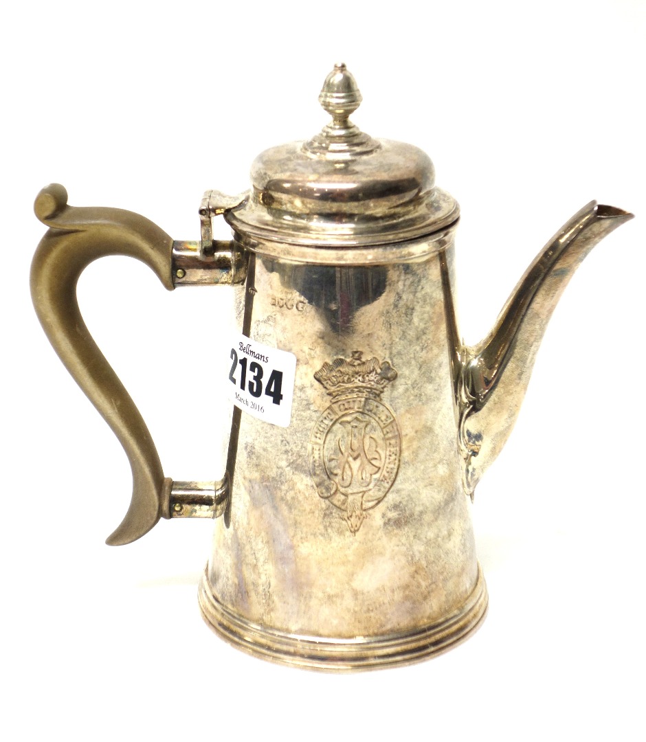 Appraisal: A Victorian silver coffee pot of tapering cylindrical form with