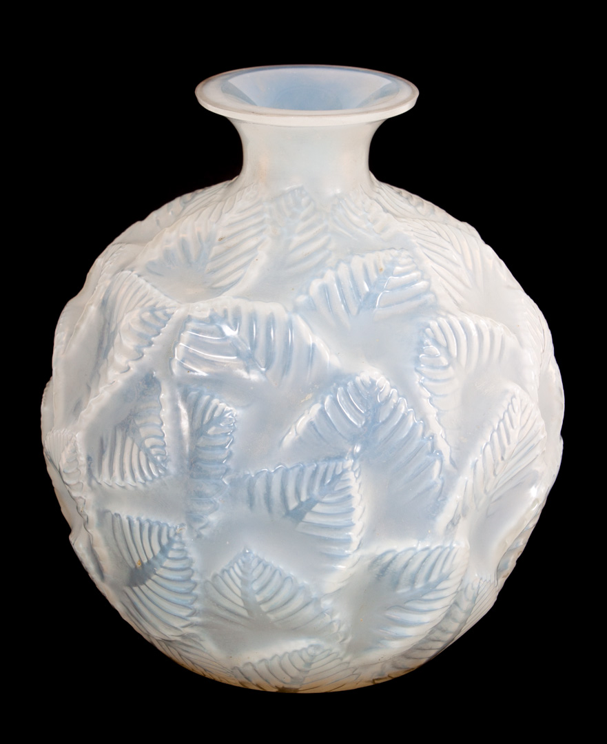 Appraisal: Rene Lalique Ormeaux vase circa bulbous opalescent glass vase with