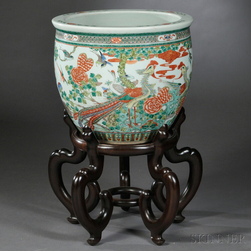 Appraisal: Famille Verte Jardiniere and Stand China th th century decorated