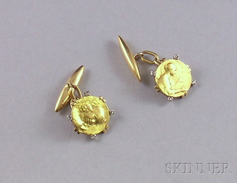 Appraisal: Two kt Gold and Diamond Cuff Links one depicting the