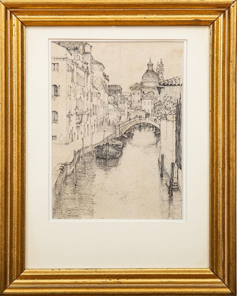 Appraisal: Attributed to Ernest Roth - Canal Bridge Ink on paper