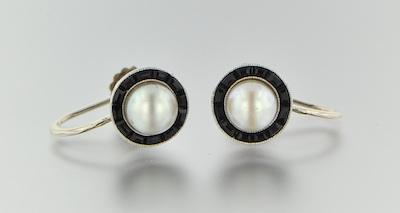 Appraisal: A Pair of k White Gold Pearl and Onyx Earrings