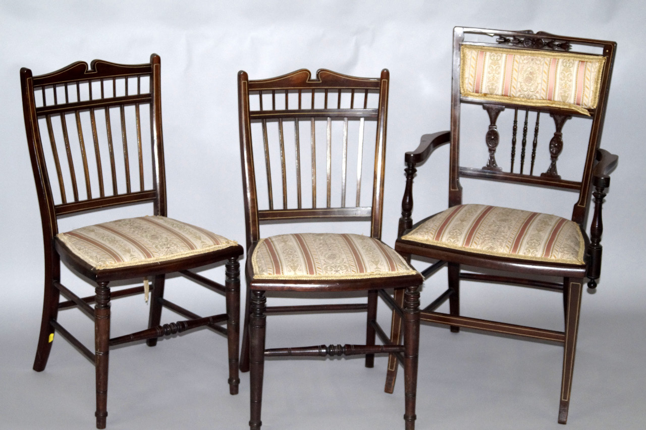 Appraisal: A Victorian rosewood and ivory inlaid bedroom armchair with over