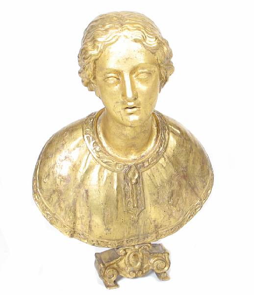 Appraisal: An Italian Baroque carved giltwood bust height in width in