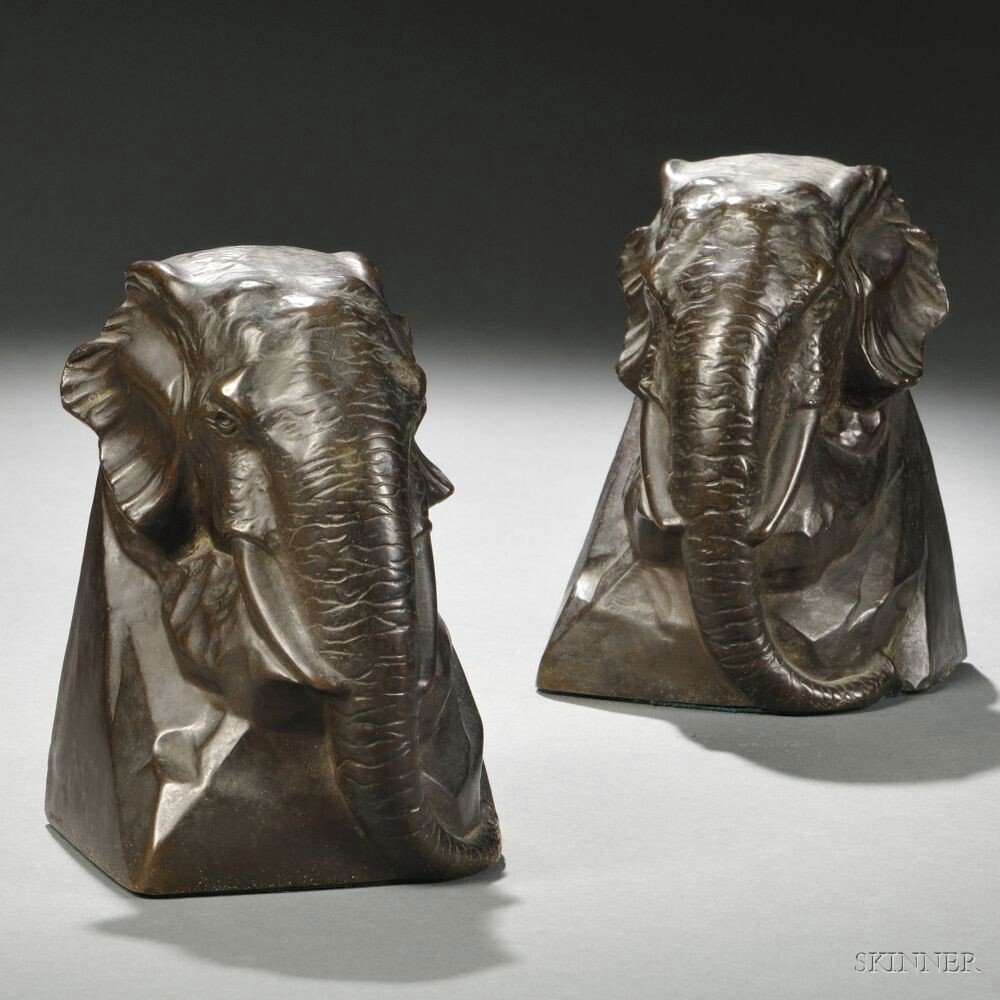 Appraisal: Bernard P Johnson American th Century Bronze Elephant Head Bookends