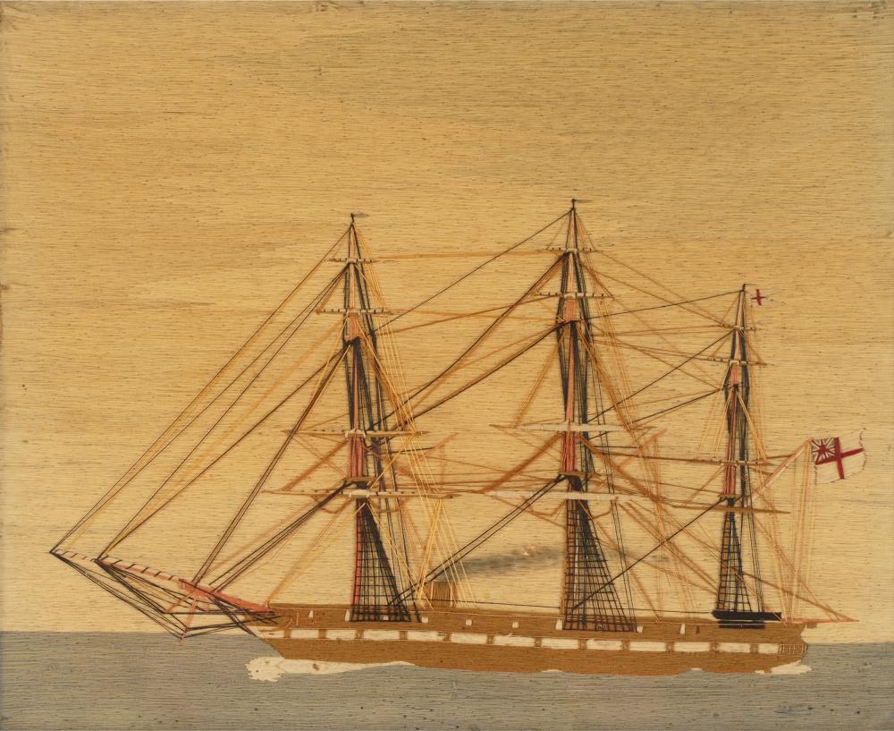 Appraisal: ENGLISH SAILOR'S WOOLWORK PICTURE OR WOOLIE depicting a sailing ship