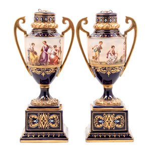 Appraisal: A Pair of Vienna Porcelain Urns Late th Early th