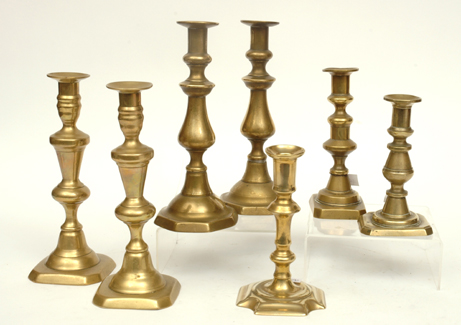 Appraisal: TWO SETS OF VICTORIAN BRASS CANDLE HOLDERS Together with three