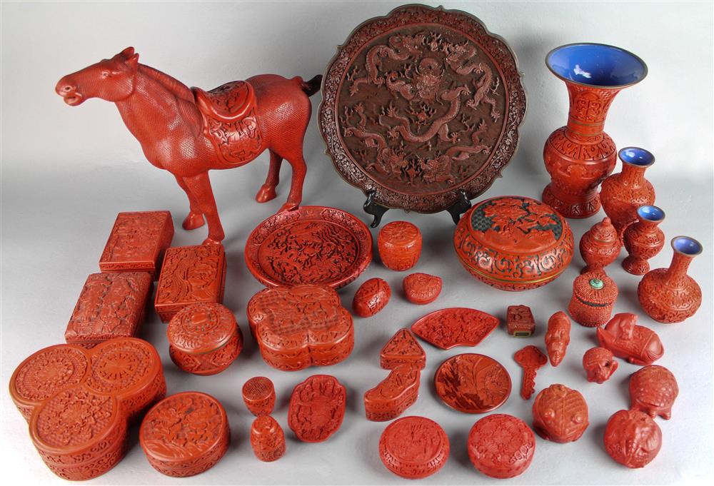 Appraisal: LARGE COLLECTION OF CHINESE CINNABAR AND OTHER ASIAN ITEMS including