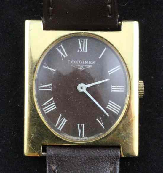 Appraisal: A gentleman's 's ct gold Longines wrist watch with rectangular