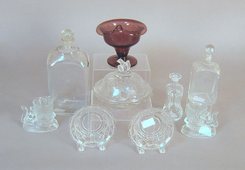 Appraisal: Group of glass to include two blown bottles amethyst bowl