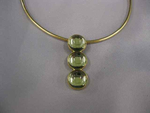 Appraisal: Lalique Necklace a trio fo green glass cabachons in pendant