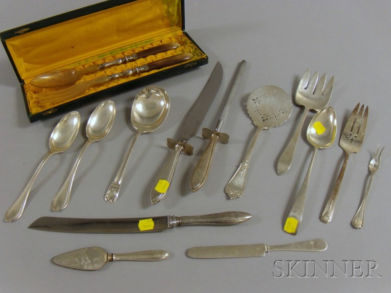 Appraisal: Twelve Pieces of Assorted Sterling Silver Flatware including cased horn-handled