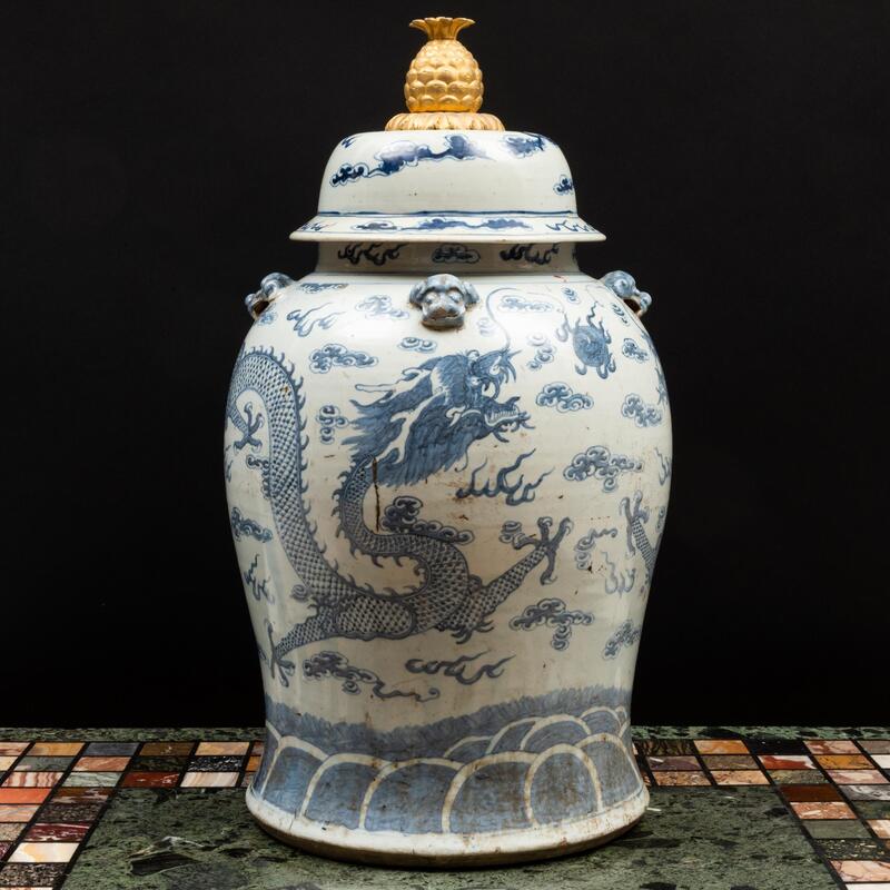 Appraisal: Pair of Chinese Blue and White Porcelain Jars with Later