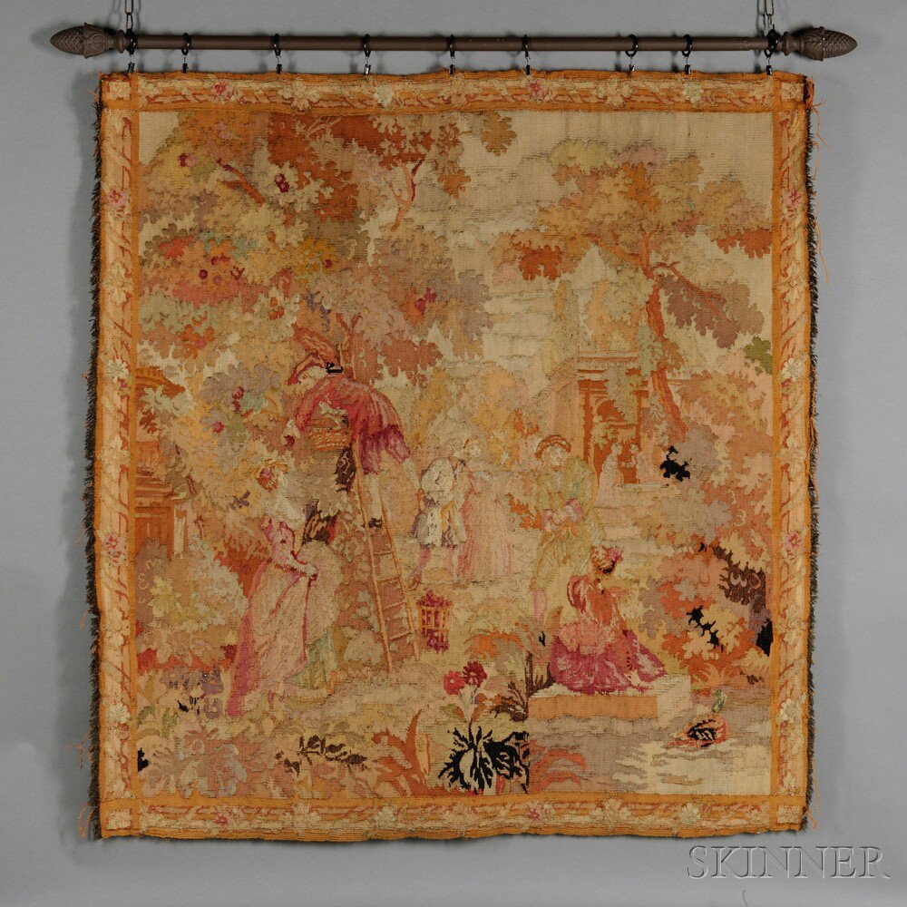 Appraisal: Aubusson Tapestry Fragment th century woven polychrome wool depicting various