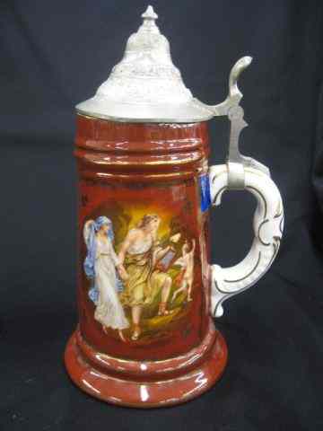 Appraisal: German Porcelain Lithopane Stein couplewith cupid with a lithopane of