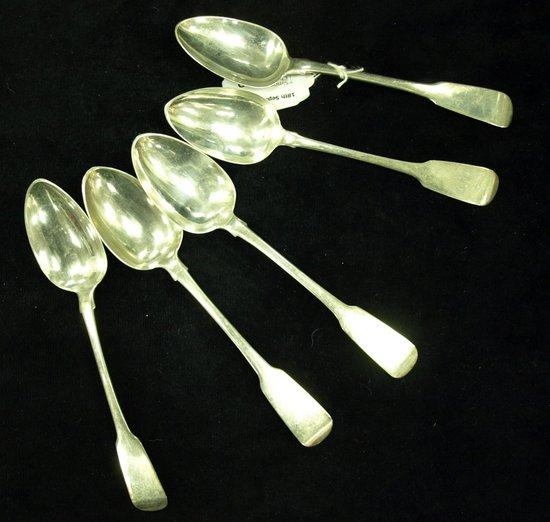 Appraisal: A set of five tail dessert spoons CM Dublin