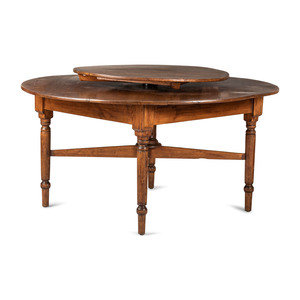 Appraisal: A Country Yellow Pine Lazy-Susan Two-Tier Dining Table Late th