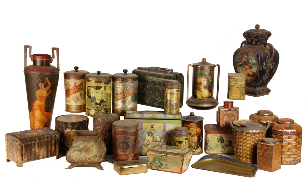 Appraisal: ANTIQUE ADVERTISING TINS - Mostly Litho circa - European American