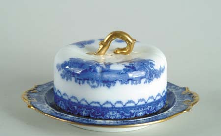 Appraisal: FLOW BLUE COVERED CHEESE DISH BY DOULTON IN THE WATTEAU