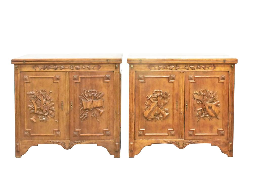 Appraisal: PAIR OF ITALIAN NEOCLASSICAL STYLE WALNUT CABINETSModern Each a food