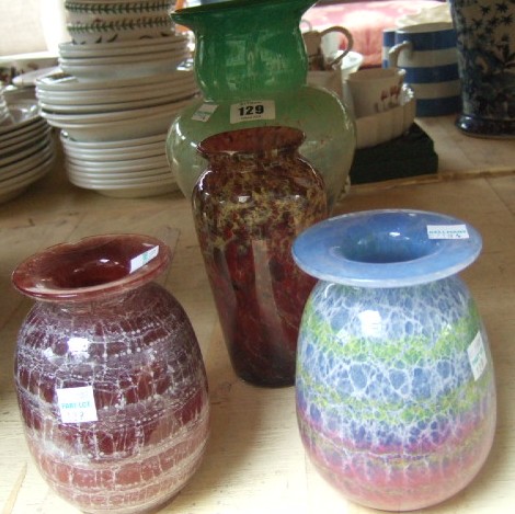 Appraisal: Four Monart style coloured glass vases th century the largest