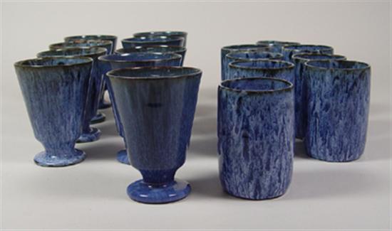 Appraisal: North Carolina Pottery Unsigned Mottled cobalt to white glaze Nine