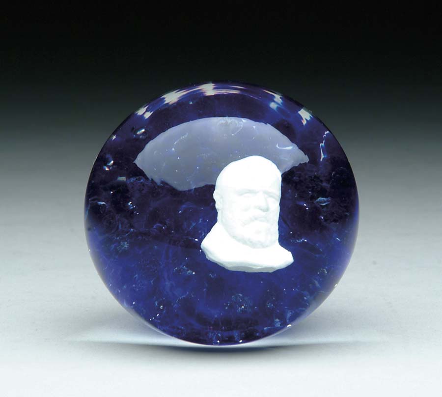 Appraisal: SULPHIDE PAPERWEIGHT Sulphide portrait is of James Garfield on a