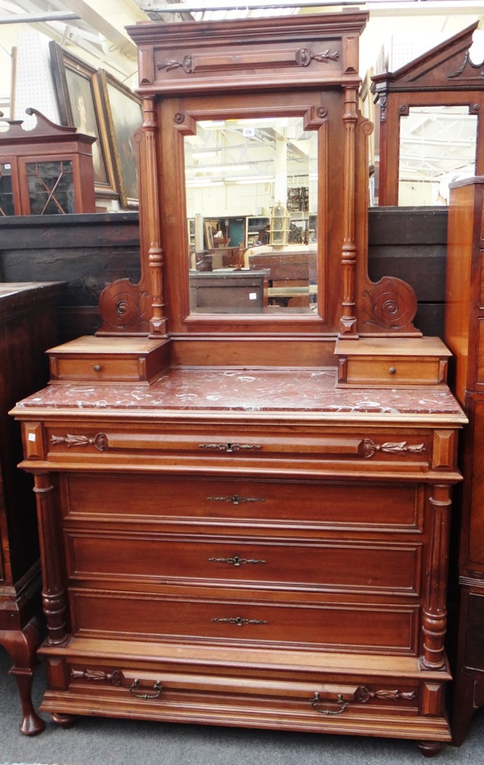 Appraisal: A th century French walnut mirror back sideboard with marble