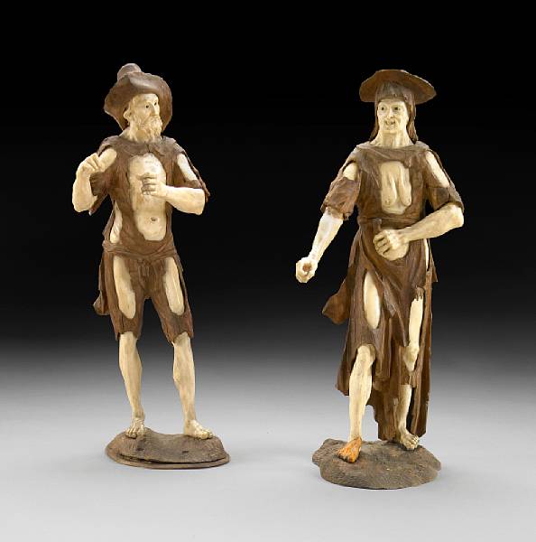 Appraisal: A pair of South German ivory and boxwood figures in