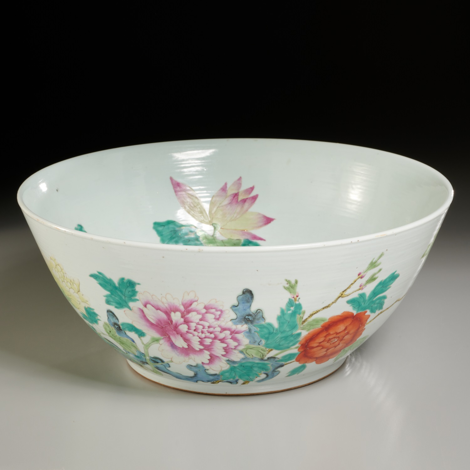 Appraisal: LARGE CHINESE PORCELAIN LOTUS DECORATED BOWL th c polychrome enameled