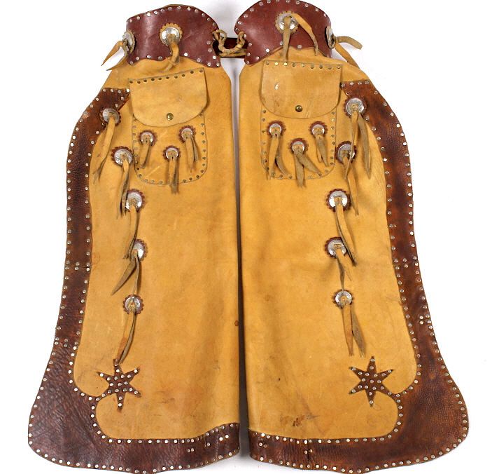 Appraisal: Western Cowboy Batwing Leather Chaps This lot includes a nice