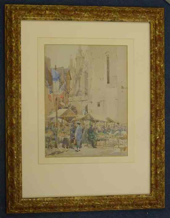 Appraisal: David Davies - watercolour French market scene signed inscribed in