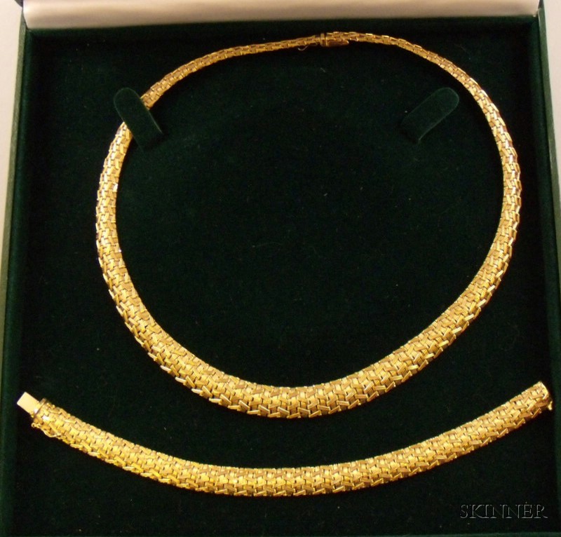 Appraisal: Italian kt Gold Woven Link Necklace and Bracelet Suite marked