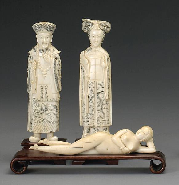 Appraisal: Three carved ivory figures th Century including one reclining doctor's