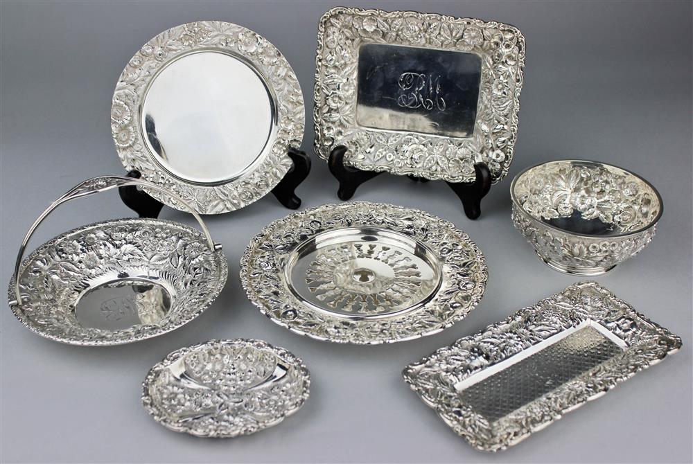 Appraisal: GROUP OF SEVEN BALTIMORE REPOUSSE SILVER SMALL SERVING ARTICLES LATE