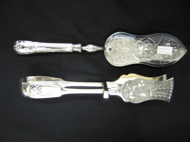 Appraisal: Fancy Silverplate Serving Pieces English pastry tongs and a fish