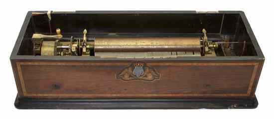 Appraisal: A Swiss Cylinder Music Box having a rectangular hinged lid