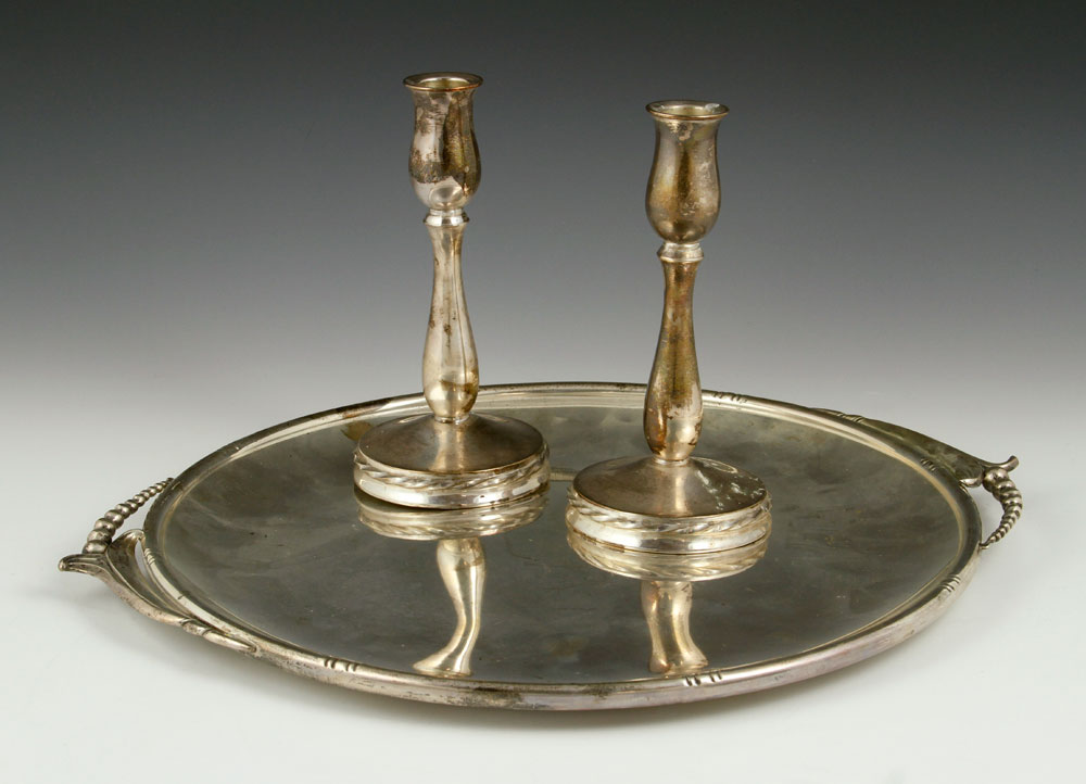 Appraisal: - Sterling Tray and Candlesticks Lot of sterling silver to